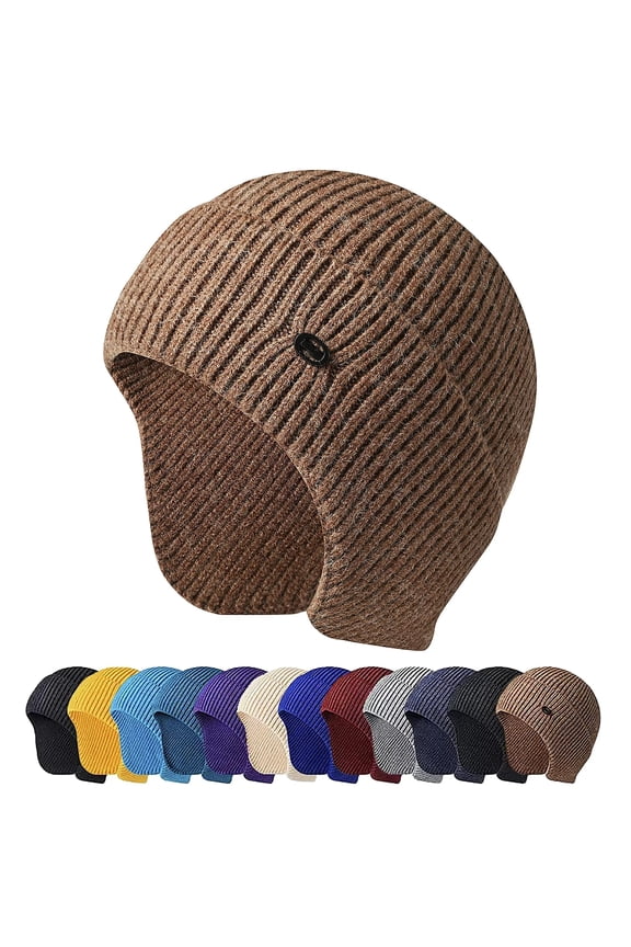 Men Women Winter Warm Hat Knitted Beanie Ear Flaps Earmuff Skull Cap Hat for Outdoor Ski Hiking (Camel)