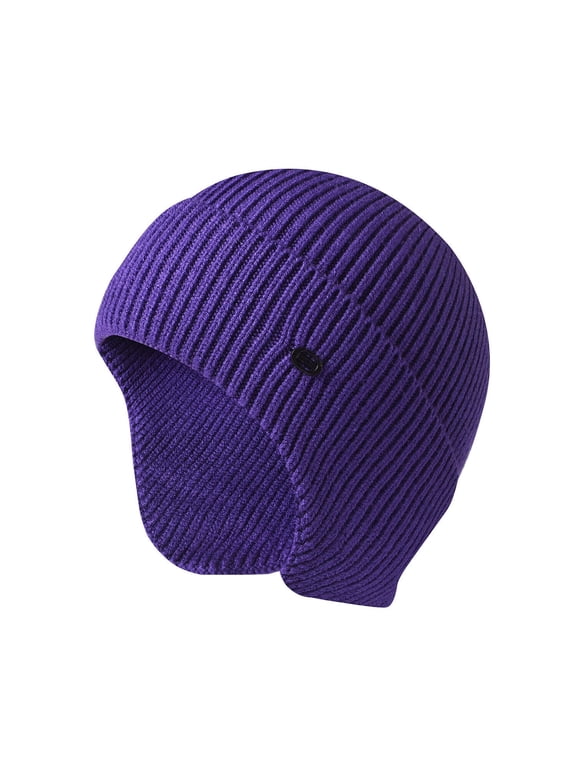 Men Women Winter Warm Hat Knitted Beanie Ear Flaps Earmuff Skull Cap Hat for Outdoor Ski Hiking (Purple)