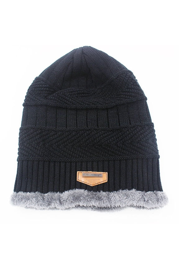 Men's Soft Stretch Knit Lined Thick Warm Ski Cap Women Winter Wool Slouchy Beanies Hat,Black