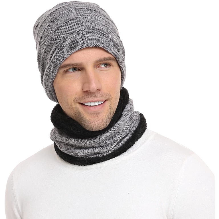 Winter Beanie Scarf Set Fleece Lined Knit Skull Cap Neck Warmer Unisex Mens Winter Beanie Hats Scarf Set Warm Knit Skull Cap Neck  main image 4