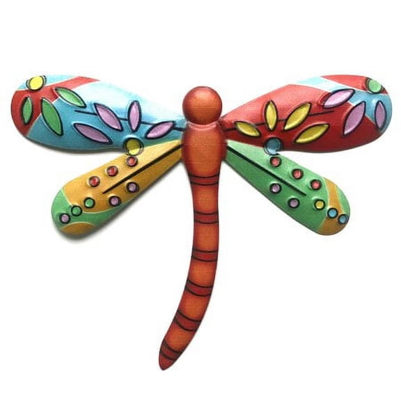 Morttic Metal Dragonfly Decor Wall Sculptures Ornaments Garden Art Hanging Decoration for Patio Porch Fence (Red)