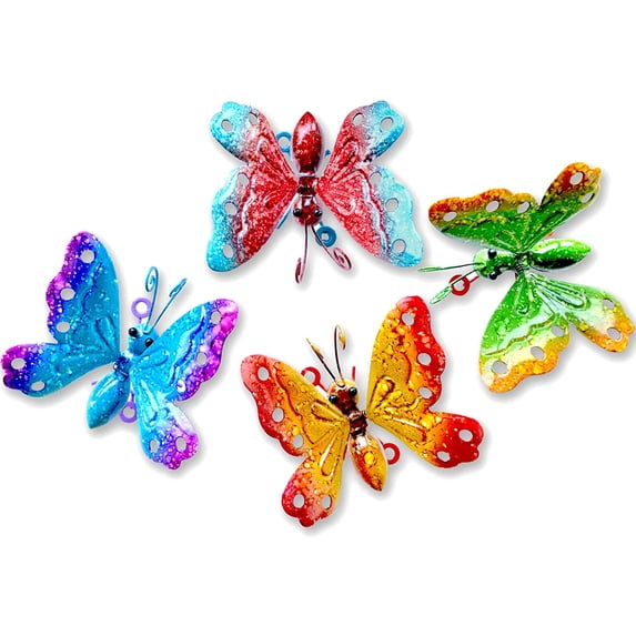 Morttic Metal Yard Art Outdoor Decorative for Patio Set of 4 Butterflies Garden Wall Sculptures