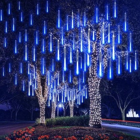 Morttic Meteor Shower Lights Outdoor, 19.7 Inches 8 Tubes 288 LED Snowfall Lights, Waterproof Meteor Christmas Lights, Hanging Falling Rain Lights for Tree Bushes Holiday Party Xmas Decoration