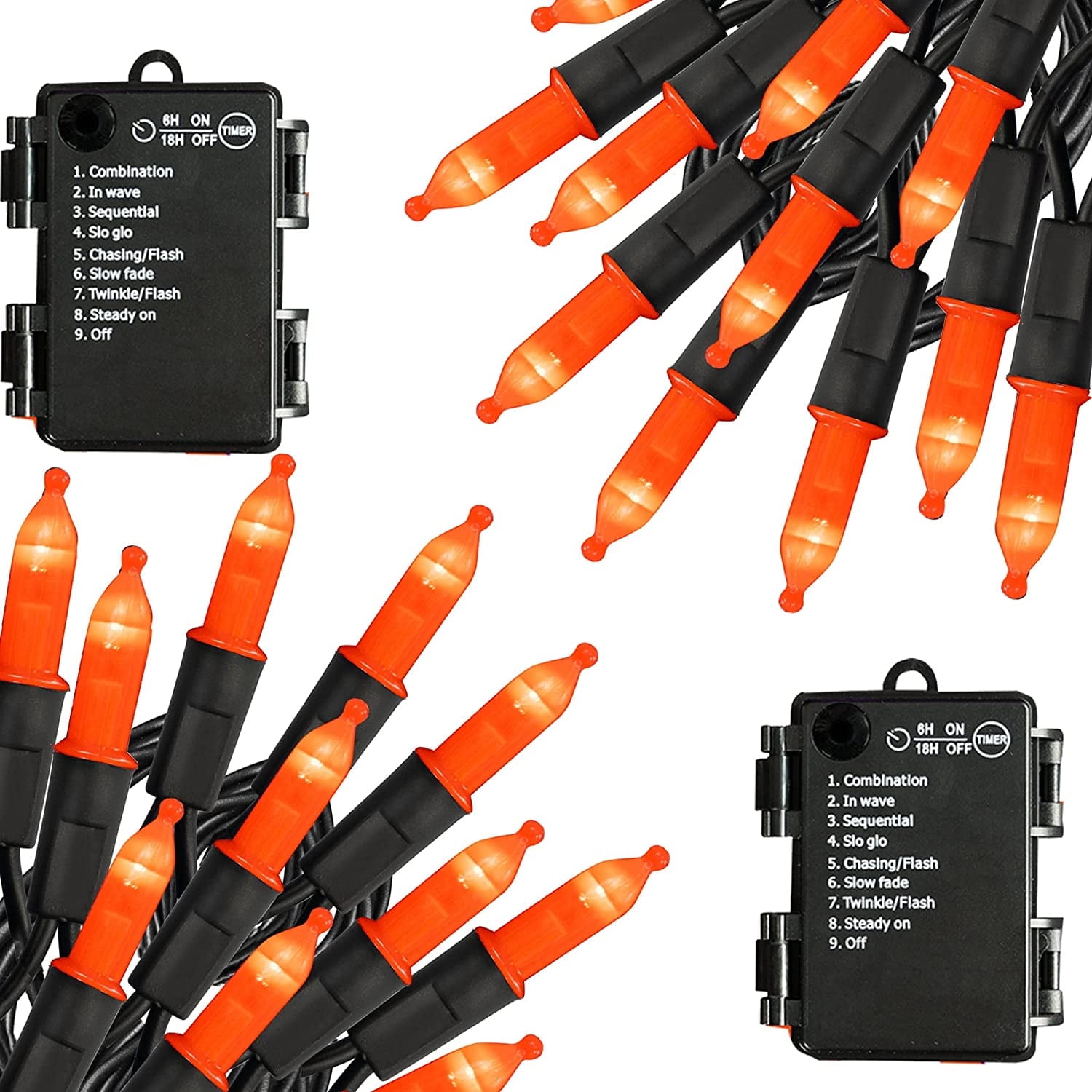 Morttic Orange Halloween String Lights, 2 Pack 50 LED Battery Operated ...