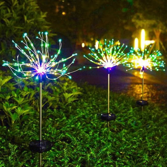 Morttic Outdoor Solar Firework Lights ,8 Modes Garden Decorative Lights 90/120/150 LED Copper Wires String Landscape Light DIY Flowers Fireworks Trees for Walkway, White/Multi-Color