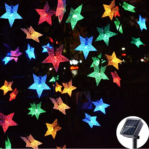 Morttic Outdoor Solar Star String Lights 30ft 50LED Multicolor Star Twinkle Lights Solar Powered Garden Decor Lights Playhouse Lawn Patio Landscape Decor Lights for Christmas Decoration