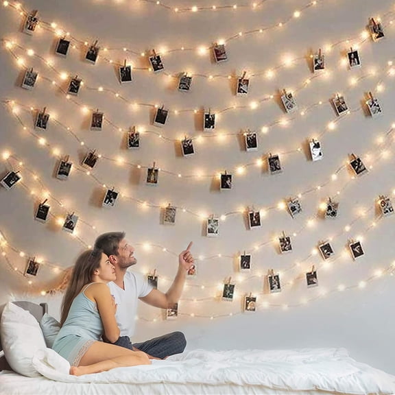 Morttic Photo Clip String Light - 33Ft 100LED Fairy Lights with Clips for Pictures, Photo Lights with 50 Clear Clips for Dorm Bedroom Wall/Wedding Decor