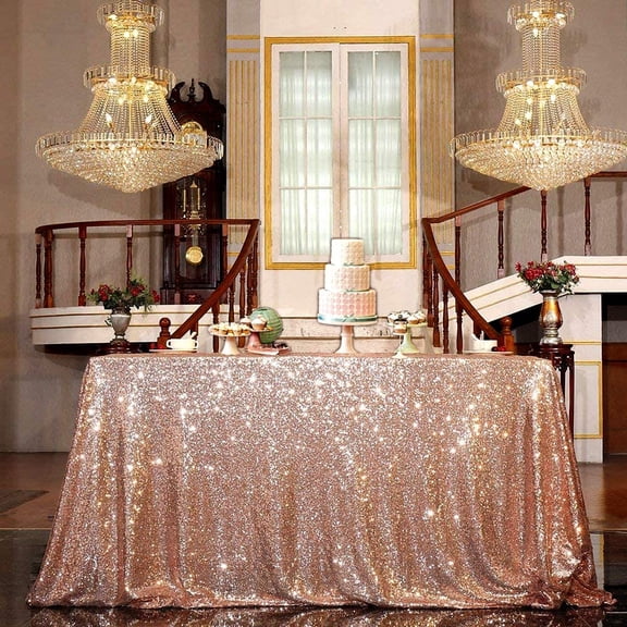 Morttic Rose Gold 31.5’’ Sequin Tablecloth Runners Glitter Wedding Party Round Table Cloth Table Linens Christmas Birthday Party Decor