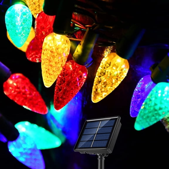 Morttic Solar C6 Strawberry Decorative Lights, 23ft 50 LED Christmas String Lights Waterproof Xmas Tree Lights for Home Garden Party Holidays Decor