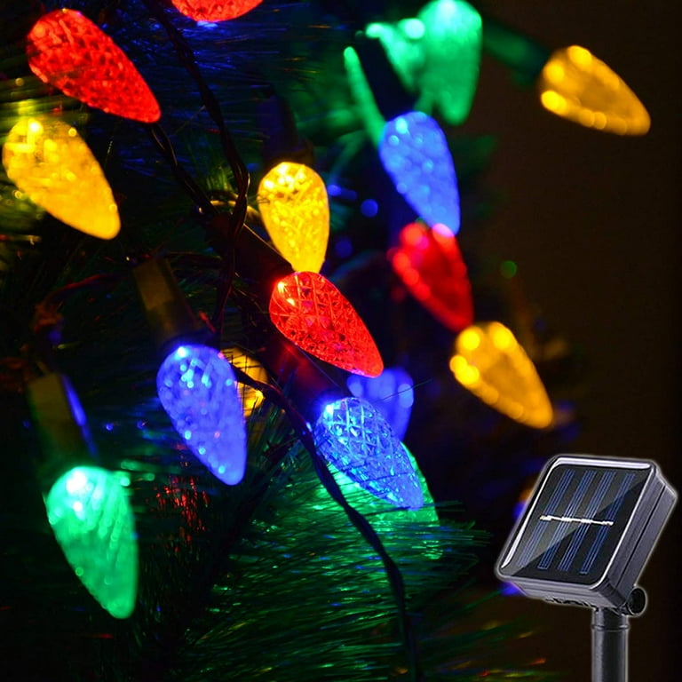 Morttic Solar Christmas Lights Outdoor C6 Strawberry String Lights LED Christmas Fairy Lights 50 LEDs Solar Operated Rechargeable Garden Lights for