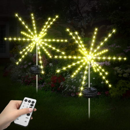 Morttic Solar Garden Lights Outdoor, 2 Pack 112 LEDs Firework String Light with 8 Modes Waterproof Solar Powered Pathway Lights for Patio Yard Lawn Walkway Decoration