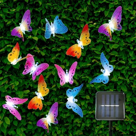 Morttic Solar Light String Outdoor ,11.9ft 12 LED Fiber Optic Butterfly Fairy Solar Lights, Waterproof Butterfly Led Lights For Patio Garden Yard Party Wedding