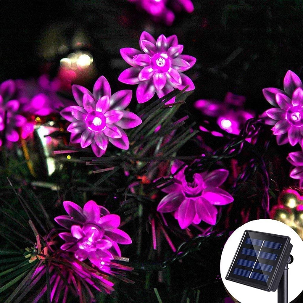 Lotus Light String Morttic Solar Lotus String Lights, 23ft 50LEDs Flower Decorative Lights ...