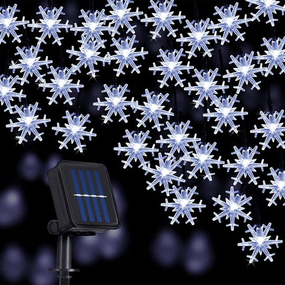 Morttic Solar Snowflake String Lights, 50 LED 23 FT Outdoor Christmas Fairy Lights, 8 Lighting Modes & Waterproof for Holiday New Year Wedding Party, Xmas Tree, Garden Decor Cool White