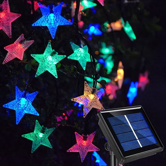 Morttic Solar String Lights Outdoor, Solar Powered Star String Lights, 23ft 50LED 8 Modes Waterproof Christmas String Lights for Gardens Patio Landscape Xmas Tree Decorations (Multicolor)