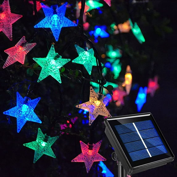 Morttic Solar String Lights Outdoor, Solar Powered Star String Lights, 23ft 50LED 8 Modes Waterproof Christmas String Lights for Gardens Patio Landscape Xmas Tree Decorations (Multicolor)