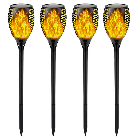 Morttic Solar Torch Light Outdoor, 33 Led Tiki Torches with Flickering Flame, Waterproof Landscape Garden Pathway Decoration Lighting with Auto On/Off Dusk to Dawn, 4 Pack