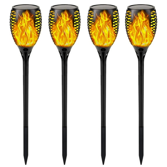 Morttic Solar Torch Light Outdoor, 96 Led Tiki Torches with Flickering Flame, Waterproof Landscape Garden Pathway Decoration Lighting with Auto On/Off Dusk to Dawn, 4 Pack