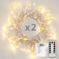 thumbnail image 1 of Morttic String Lights, 2 Pack Battery Operated String Lights with Remote Timer Waterproof 8 Modes 33ft 100 LED String Lights for Bedroom,Garden,Party,Xmas Tree Indoor Outdoor Decorations, Warm White, 1 of 7