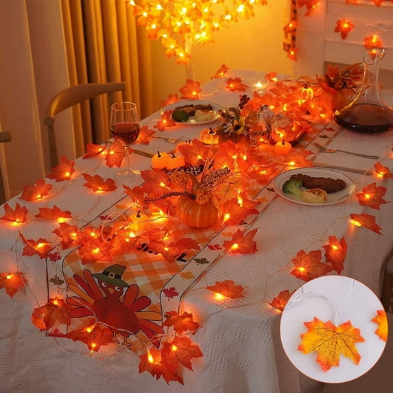 Morttic Thanksgiving Maple Leaf String Lights 20 Ft 40 LED Battery Operated Fall Garland Lights for Indoor Outdoor Holiday Autumn Home Party Halloween Decor