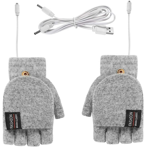 Morttic USB Heated Gloves Mitten for Women Men Winter Warm Full & Half Finger Laptop Gloves for Indoor Outdoor (Grey)