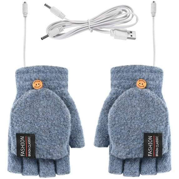 Morttic USB Heated Gloves Mitten for Women Men Winter Warm Full & Half Finger Laptop Gloves for Indoor Outdoor (Light Blue)