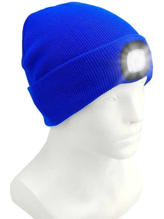 Unisex Beanie Hat with Light, USB Rechargeable Hands Free LED Headlamp Hat, Knitted Night Light Beanie Cap Flashlight Hat, Gifts for Men Dad Father Husband (Blue)