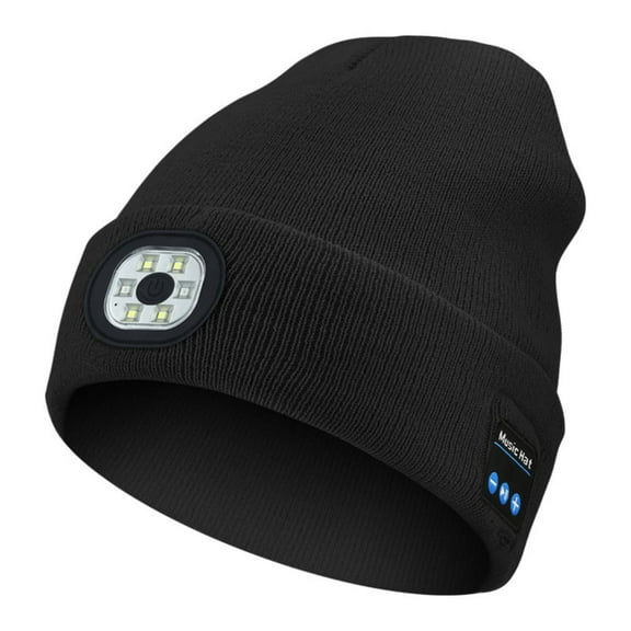Morttic Unisex Bluetooth Beanie Hat with Headlight Upgraded 6 LED Musical Winter Knitted Cap with Headphone & Mic Gifts for Men Women Outdoor Sports (Black)