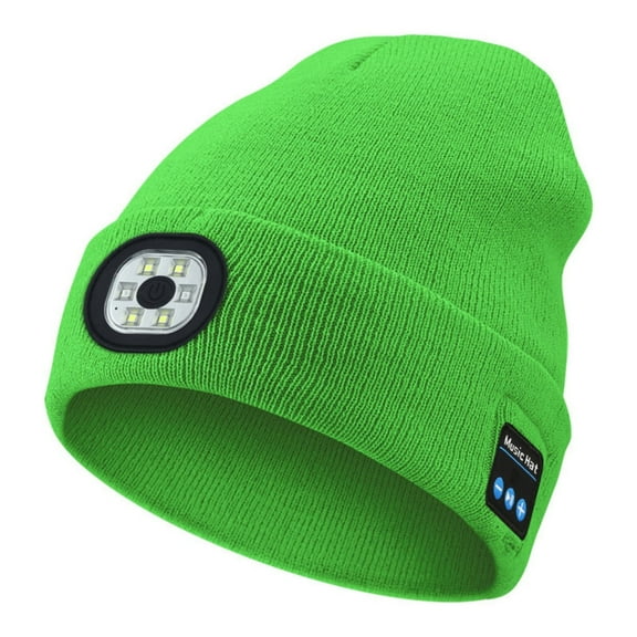 Morttic Unisex Bluetooth Beanie Hat with Headlight Upgraded 6 LED Musical Winter Knitted Cap with Headphone & Mic Gifts for Men Women Outdoor Sports (Green)