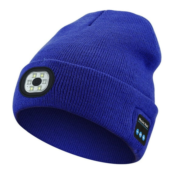 Morttic Unisex Bluetooth Beanie Hat with Headlight Upgraded 6 LED Musical Winter Knitted Cap with Headphone & Mic Gifts for Men Women Outdoor Sports (Royal Blue)