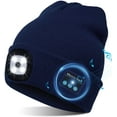 thumbnail image 1 of Morttic Unisex Bluetooth Beanie Hat with Light, Upgraded Musical Knitted Cap with Headphone and Built-in Stereo Speakers & Mic, Headlamp Hat for Outdoor Sports Running Hiking (Navy Blue), 1 of 8