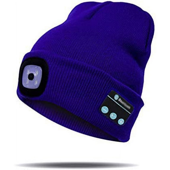 Morttic Unisex Bluetooth Beanie Hat with Light,4 LED USB Rechargeable Wireless Headphones Tech Caps (Blue)