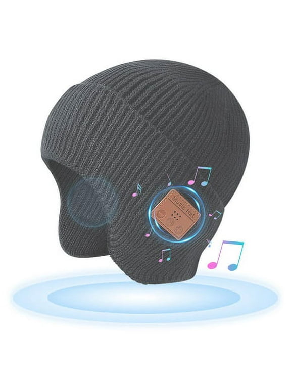 Unisex Bluetooth Beanie ,Upgraded Musical Knitted Cap with Headphone & Mic,Winter Warm Earflap Hat for Men Women Grey