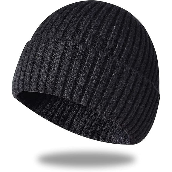 Morttic Unisex Cuffed Beanie for Women Winter Knit Beanie Men Cuff Beanie Skull Cap Ski Hat (Black)