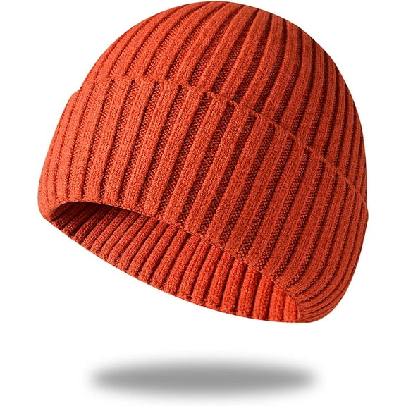 Morttic Unisex Cuffed Beanie for Women Winter Knit Beanie Men Cuff Beanie Skull Cap Ski Hat (Orange)