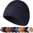 thumbnail image 1 of Morttic Unisex Knit Beanie for Men Women , Winter Hats Warm Classic Daily Cuffed Skull Caps (Navy Blue), 1 of 5