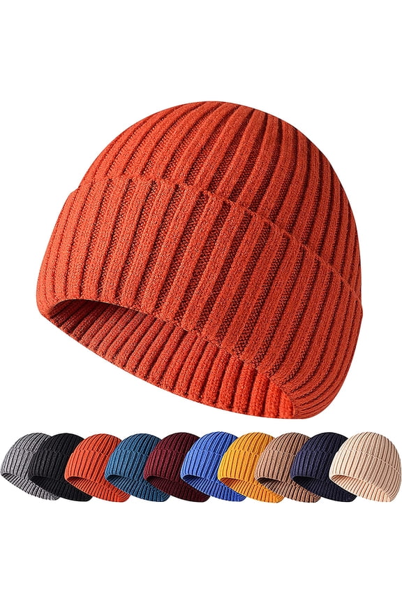 Unisex Knit Beanie for Men Women , Winter Hats Warm Classic Daily Cuffed Skull Caps (Orange)