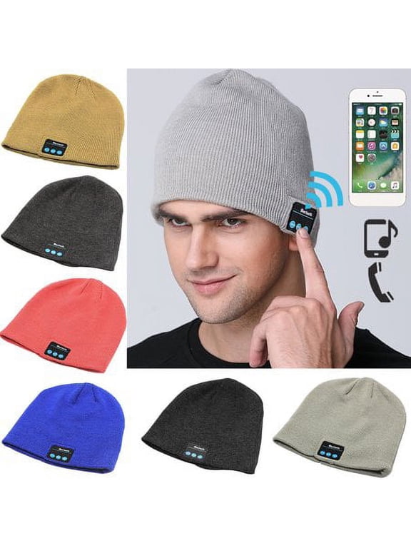 Unisex Knitted Wireless Smart Bluetooth 5.0 Beanie Hat Musical Knit Headset Cap with Headphone Speaker Mic for Outdoor Sport (Blue)