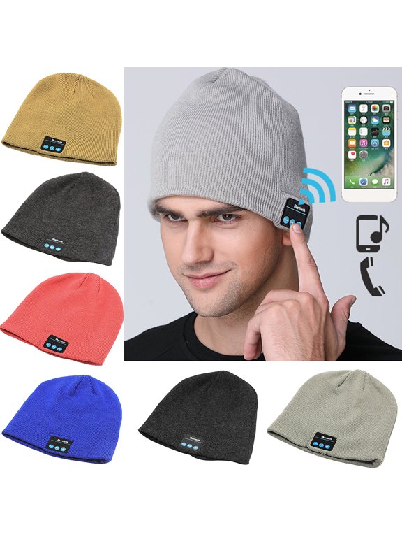 Unisex Knitted Wireless Smart Bluetooth 5.0 Beanie Hat Musical Knit Headset Cap with Headphone Speaker Mic for Outdoor Sport (Light Grey)