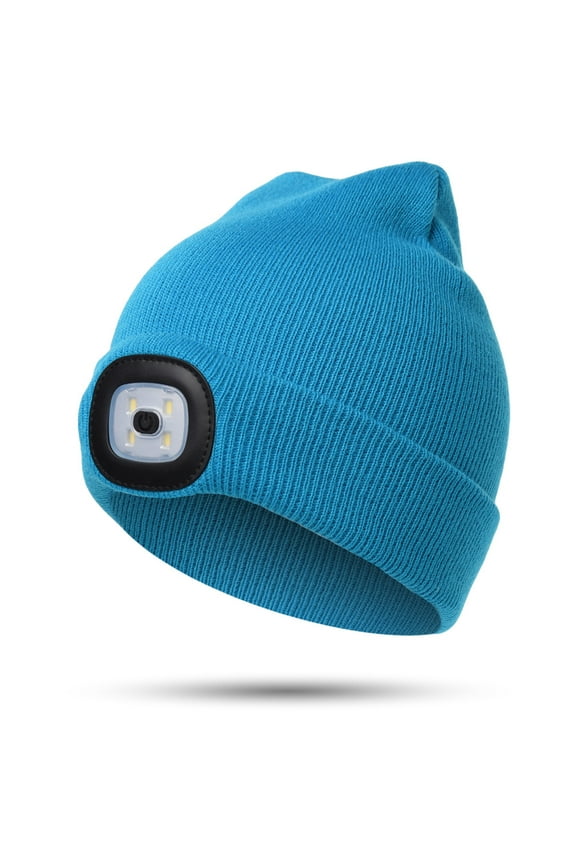 Unisex LED Beanie Hat with Light,Gifts for Kids Boys and Girls ,Winter Ultra Soft Knitted Warm Lighted Hat Rechargeable 4 LED High Brightness Headlamp Cap (Light Blue)