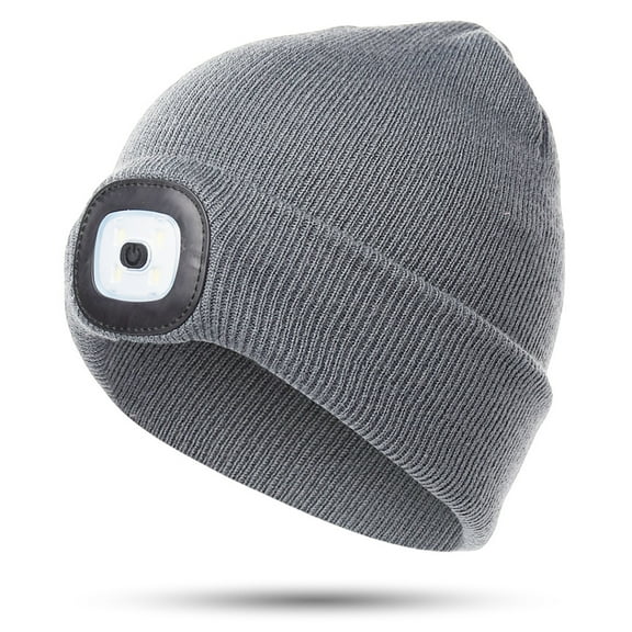Morttic Unisex LED Beanie Hat with Light,Gifts for Kids Boys and Girls ,Winter Ultra Soft Knitted Warm Lighted Hat Rechargeable 4 LED High Brightness Headlamp Cap (Grey)