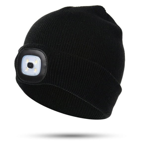 Morttic Unisex LED Beanie Hat with Light,Gifts for Kids Boys and Girls ,Winter Ultra Soft Knitted Warm Lighted Hat Rechargeable 4 LED High Brightness Headlamp Cap (Black)