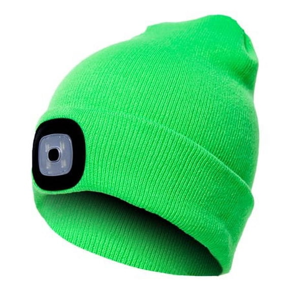 Morttic Unisex LED Beanie Hat with Light, USB Rechargeable Hands Free 4 LED Headlamp Cap, Warm Winter Knitted Hat with LED Flashlight for Hiking, Biking, Camping (Fluorescent Green)