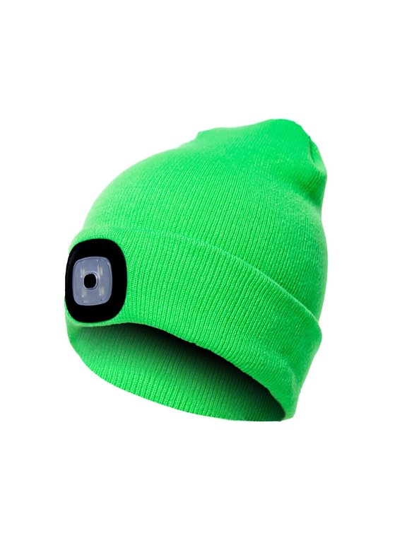 Unisex LED Beanie Hat USB Rechargeable Autumn Winter Warm Outdoor Hiking Camping Knitting Hat with Headlamp, Green