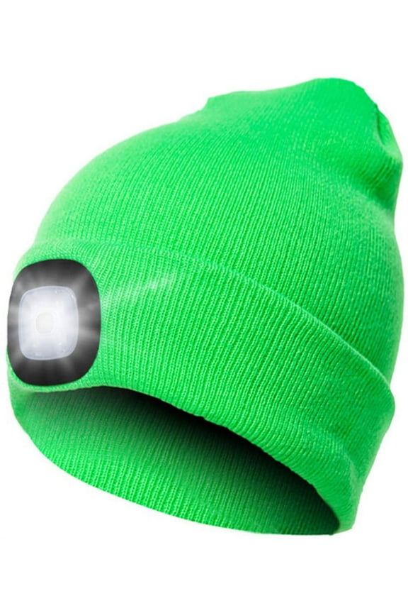 Unisex LED Beanie Hat with Light, USB Rechargeable Headlamp Beanie, Gifts for Dad Father Men Husband Warm Knitted Cap (Fluorescent Green)