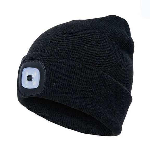 Morttic Unisex LED Beanie Hat with Light, USB Rechargeable Headlamp Beanie, Gifts for Kids Boys Girls Warm Knitted Cap (Black)