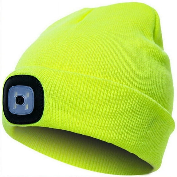 Morttic Unisex LED Beanie Hat with Light, USB Rechargeable Headlamp Beanie, Gifts for Kids Boys Girls Warm Knitted Cap (Fluorescent yellow)
