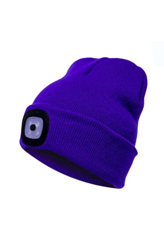 Unisex LED Lighted Beanie Cap, Hands Free 4 LED Headlamp Cap, Warm Winter Knitted Hat with LED Flashlight for Hiking, Biking, Camping (Blue,For Kids)