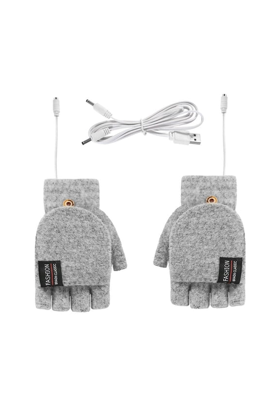 Unisex USB Heated Gloves Mitten Full & Half Finger-less Winter Warm Hands Laptop Gloves for Women Men, Gray