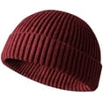 thumbnail image 1 of Morttic Unisex Winter Trawler Beanie Hat Short Retro Ribbed Fisherman Skullcap Knit Cuff Beanie Cap(Wine Red), 1 of 5